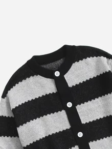 SHEIN Cậu bé mới biết đi Cardigans Nút phía trước Sọc Giải trí - Nhiều màu - Xem 3