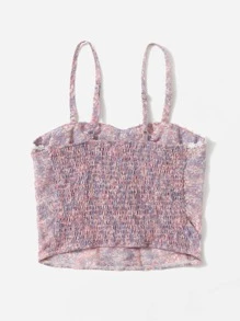 ROMWE Ditsy Floral Lace Up Shirred Cami - Multicolor - View 2