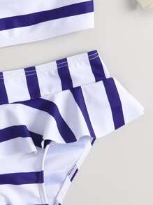 Young Girl Striped Bow Front Bikini Set Summer Beach - Blue and White - View 4