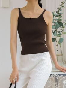 DAZY 羅紋針織素色針織上衣 - 棕色 - 查看 3