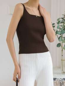 DAZY 羅紋針織素色針織上衣 - 棕色 - 查看 4