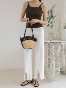 DAZY 羅紋針織素色針織上衣 - 棕色 - 查看 5