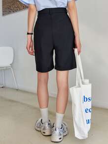 DAZY 實色斜口袋短褲(無腰帶) - 黑色 - 查看 2