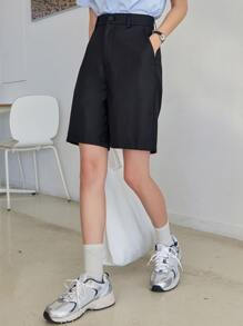 DAZY 實色斜口袋短褲(無腰帶) - 黑色 - 查看 4