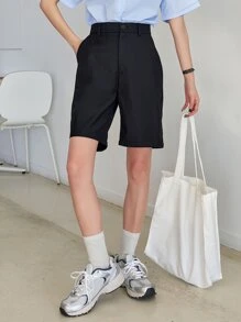 DAZY 實色斜口袋短褲(無腰帶) - 黑色 - 查看 5