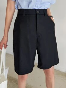 DAZY 實色斜口袋短褲(無腰帶) - 黑色 - 查看 7