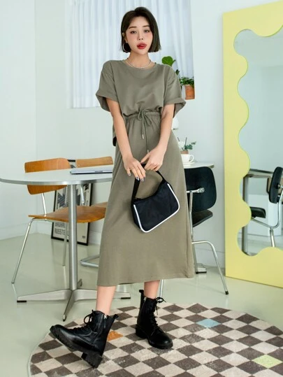 DAZY ソリッド ドロップショルダーTシャツ ＆ スカートの画像