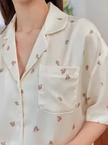 DAZY Floral Print Patched Pocket Blouse & Shorts Pj Set - Apricot - View 6