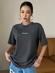 DAZY Letter Graphic Crew Neck Tee Summer Preppy Tops