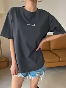 DAZY Letter Graphic Crew Neck Tee Summer Preppy Tops