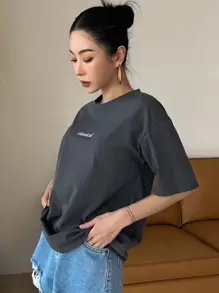 DAZY Letter Graphic Crew Neck Tee Summer Preppy Tops