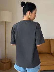 DAZY Letter Graphic Crew Neck Tee Summer Preppy Tops