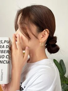 DAZY 極簡風格幾何圓耳環 - 金黃色 - 查看 5