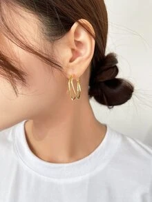 DAZY 極簡風格幾何圓耳環 - 金黃色 - 查看 3