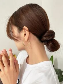 DAZY 極簡風格幾何圓耳環 - 金黃色 - 查看 6