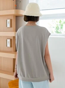 DAZY Letter & Sheep Print Tank Top - Khaki - View 2