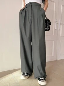 DAZY 褶皺斜插口袋定制西褲 - 深灰色 - 查看 3