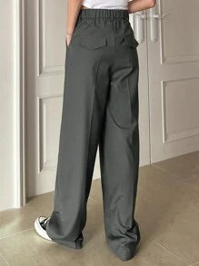 DAZY 褶皺斜插口袋定制西褲 - 深灰色 - 查看 8