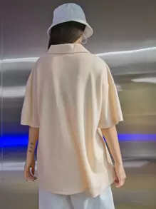 FRIFUL 女士落肩寬鬆字母印花t卹 - 杏色 - 查看 2