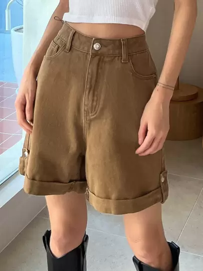 DAZY 纯色阔腿牛仔短裤