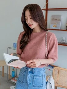 DAZY Solid Crew Neck Knit Top,Fall Clothes - Dusty Pink - View 4