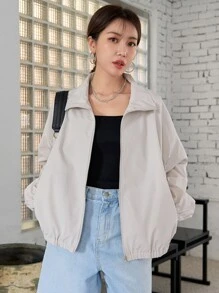 DAZY Zip Up Drop Shoulder Jacket - Light Grey - View 4