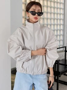 DAZY Zip Up Drop Shoulder Jacket - Light Grey - View 7