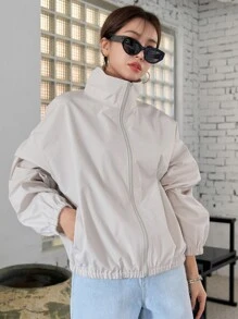 DAZY Zip Up Drop Shoulder Jacket - Light Grey - View 8