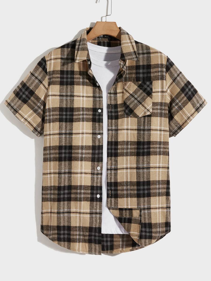 ROMWE MEN Áo sơ mi Nam Túi Nút phía trước Sọc ca rô Sẵn sàng - Nhiều màu - Xem 1