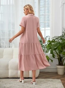 EMERY ROSE Button Through Raglan Sleeve Dress - Dusty Pink - View 2