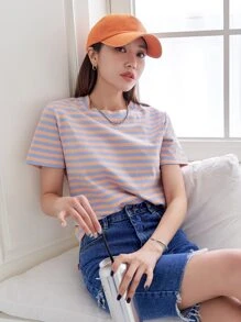 DAZY Áo thun cổ tròn in sọc - Nhiều màu - Xem 1