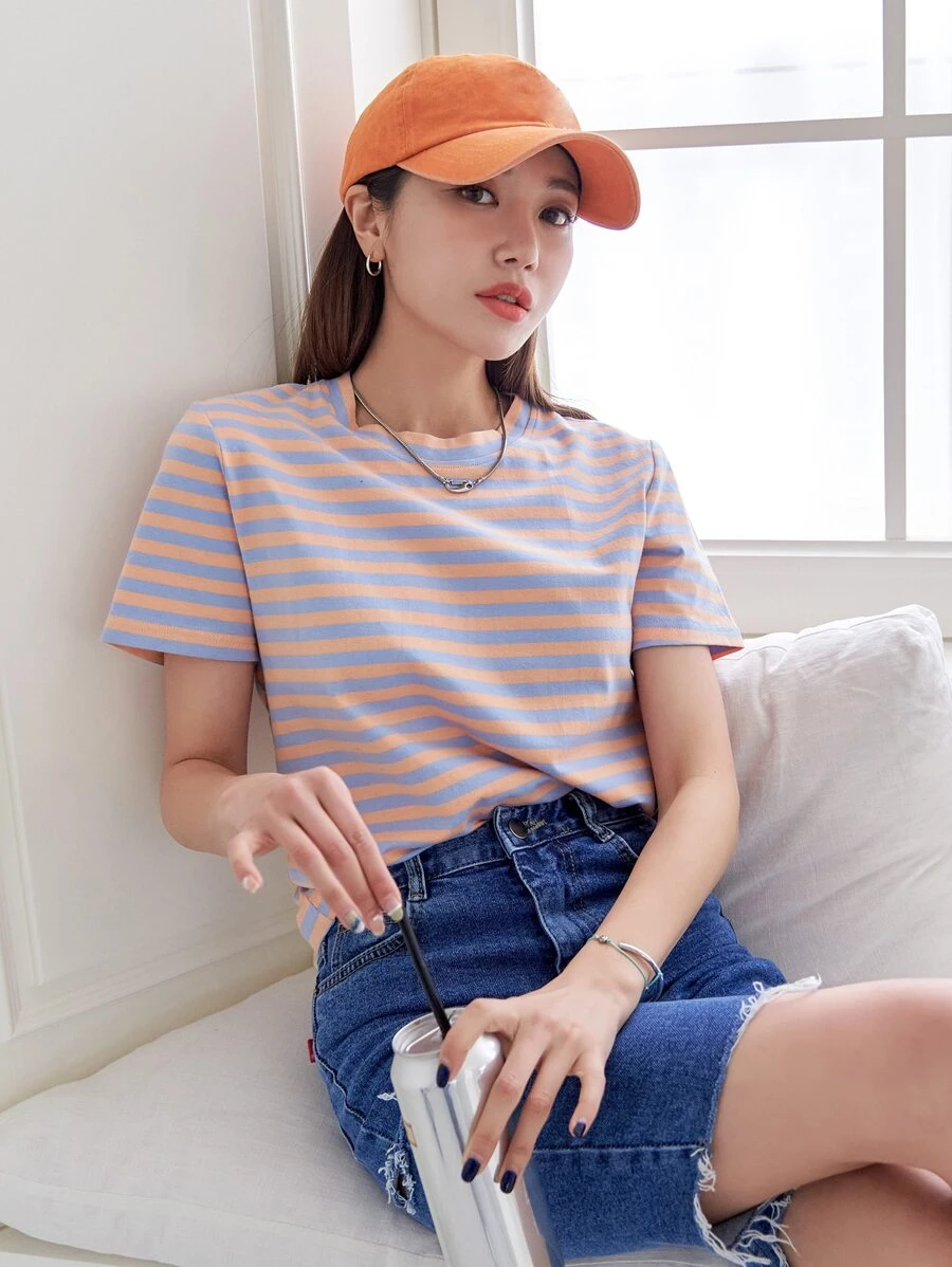 DAZY Áo thun cổ tròn in sọc - Nhiều màu - Xem 1