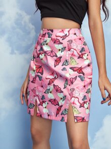 Sweetness Butterfly Print Split Skirt - Multicolor - View 4