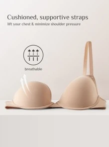 LUVLETTE Áo ngực không dây Full Cup màu rắn - Màu be - Xem 7