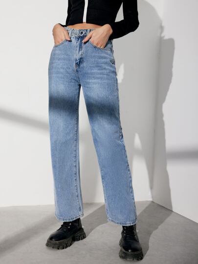 Jeans A Vita Alta A Gamba Larga