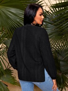 SHEIN Privé 落肩袖下擺開叉上衣和掛脖上衣 - 黑色 - 查看 2