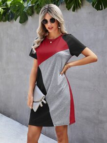 SHEIN LUNE Colourblock Raglan Sleeve Tee Dress - Multicolor - View 3