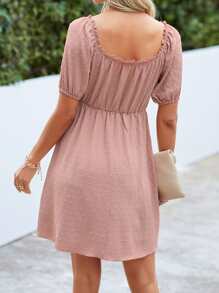 Vestido unicolor de cintura fruncido bajo con fruncido - Rosa vieja - Ver 2