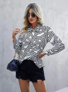 Áo sơ mi nữ Nút Thắt nút Hình học Giải trí - trắng - Xem 1