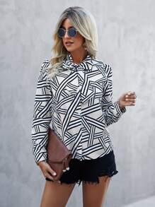 Áo sơ mi nữ Nút Thắt nút Hình học Giải trí - trắng - Xem 4