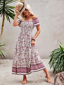 Đầm Dải chun Hoa Tất cả trên in Boho - Nhiều màu - Xem 3