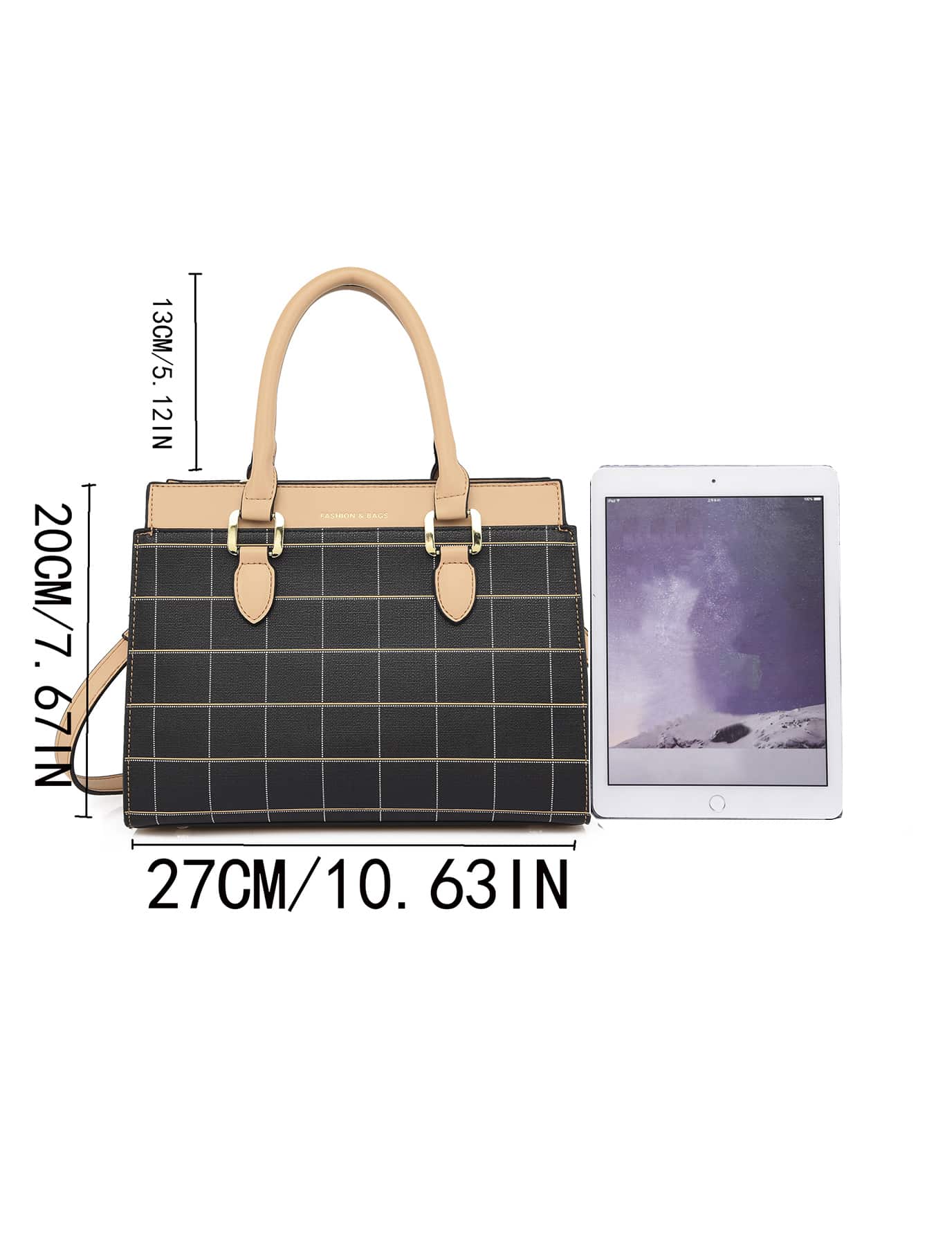 Plaid Graphic Top Handle Tote Bag