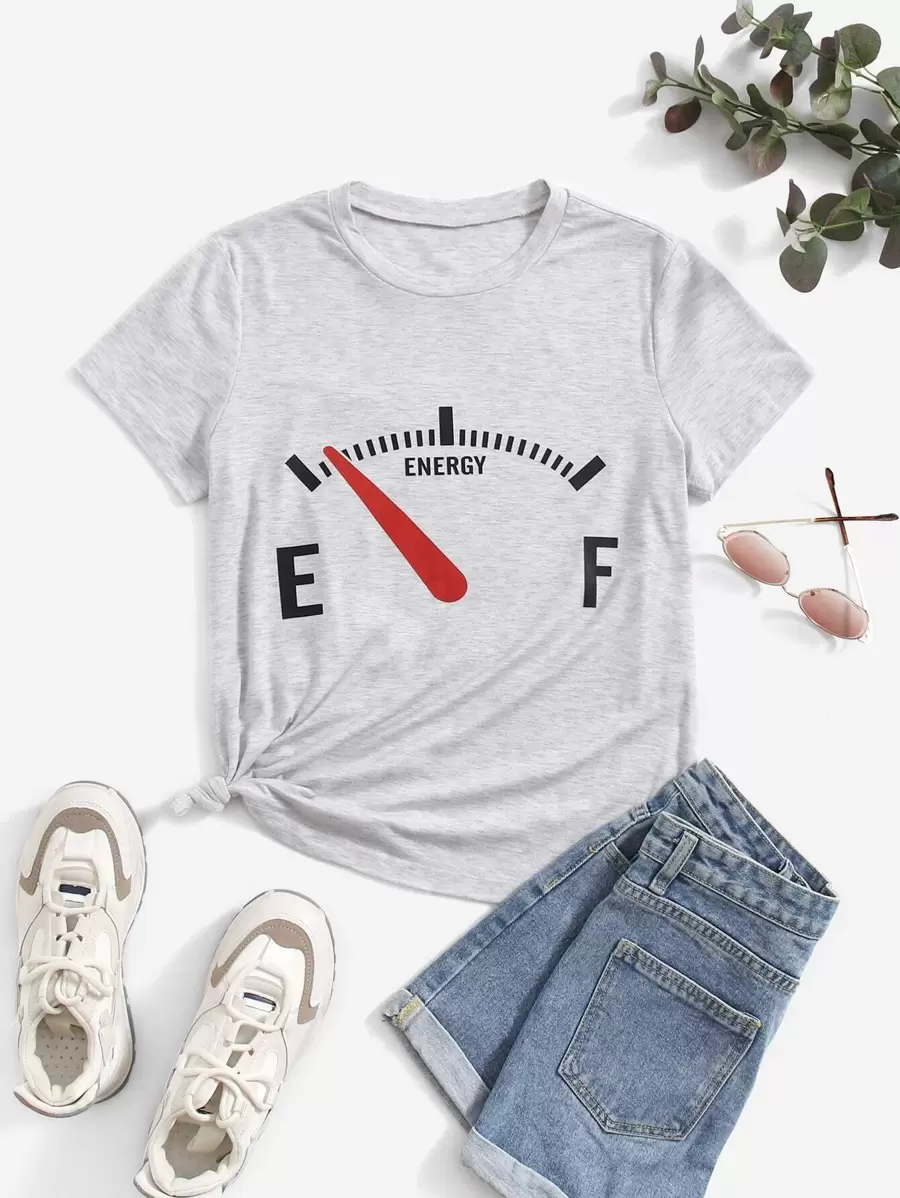 1入組字母圖案T恤 - 淺灰色 - 查看 1