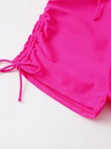 Plain Drawstring Bikini For Summer Beach - Hot Pink - View 5