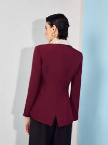 TS Designs 亮片拼接雙排釦西裝外套 - 酒紅色 - 查看 2