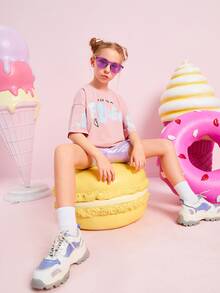 DAYDREAMS AND ICE CREAMS 女孩標語圖案落肩T恤 - 淺粉色 - 查看 4