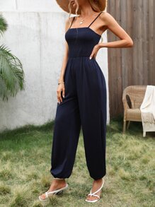 Áo liền quần nữ Chia Dải chun màu trơn Giải trí - Màu xanh hải quân - Xem 5