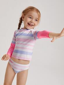Young Girl Striped Rashguard Summer Beach - Multicolor - View 5