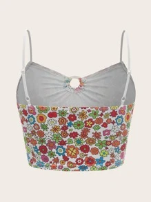 SHEIN MOD con estampado floral Anillo pecho con fruncido Top de tirantes corto - Multicolor - Ver 2