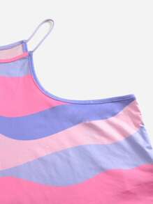 SHEIN EZwear 夏季外出多巴胺颜色不对称图形印花不对称颈部性感短款上衣 - 彩色 - 查看 5